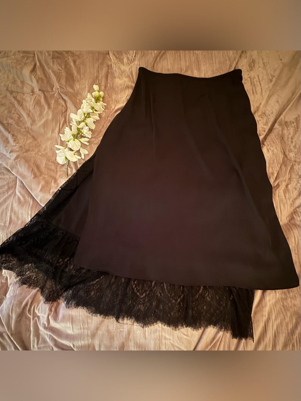 CeCe Black Lace-Hem Midi Skirt Size 10